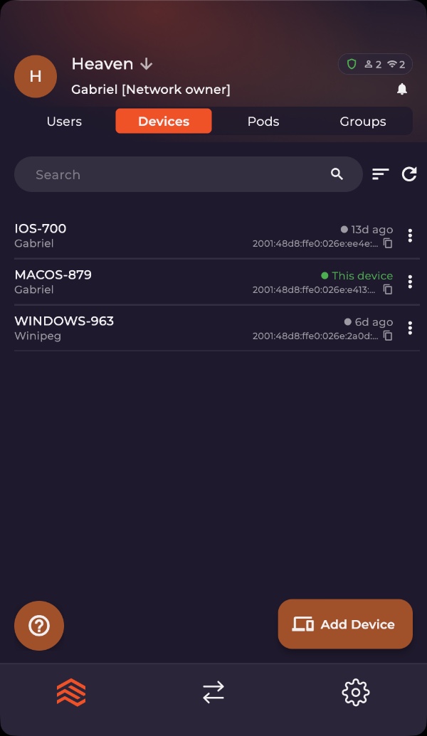 Faction portal — your devices and Pods